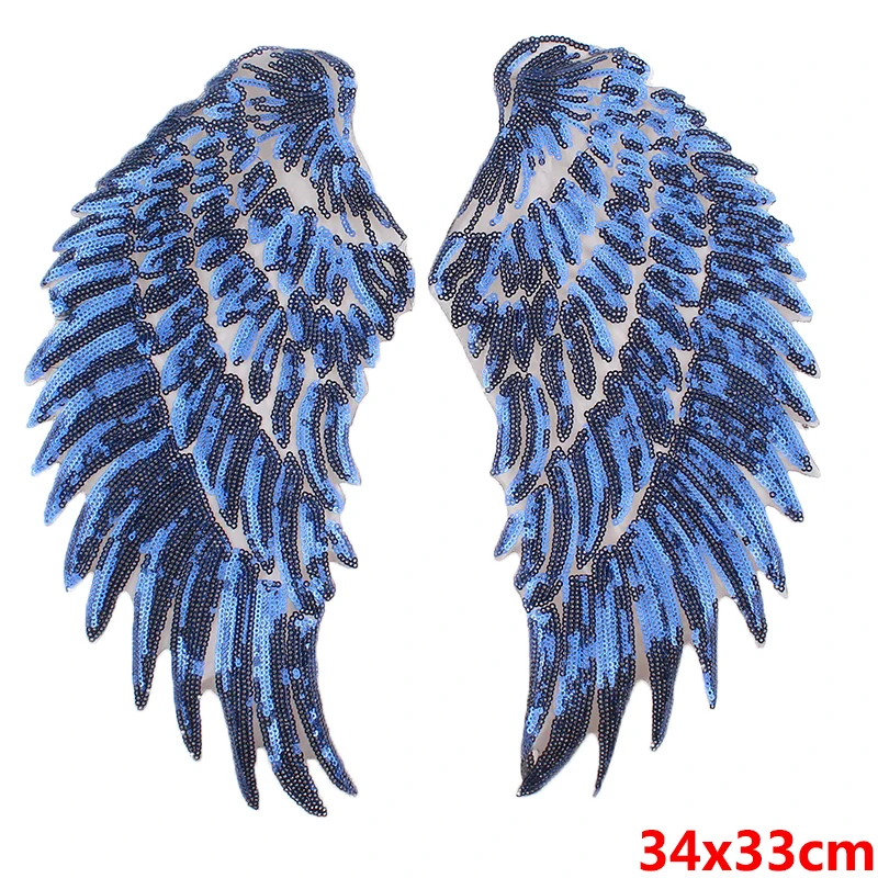 Pulaqi DIY Wings Sequin Patch Hippie Embroidered Patches For Clothes Stripes Iron Sew On Patches Sticker On Clothes Badges 1Pair