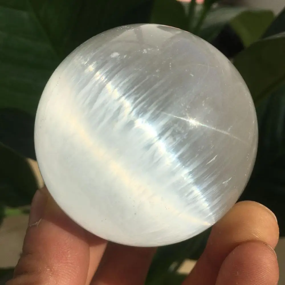 Amazing!!!!!100% Natural Gypsum Selenite Satin Crystal Ball Natural Crystal Reiki Healing 55-60MM