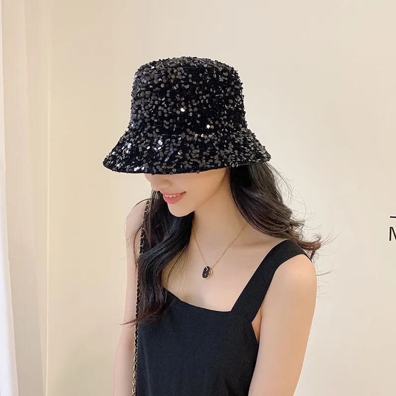 Spring and Summer Ladies Sun Hat Korean Wild Colorful Sequined Fisherman Hats Japanese Fashion Personality Catwalk Basin Cap