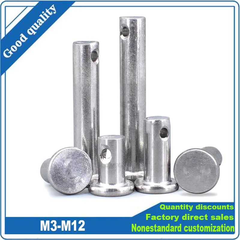 

1/10pcs M3 M4 M5 M6 M8 M10 M12 304 Stainless Steel Flat Head Bearing Cylindrical Positioning Axis Roll Dowel Pin With Hole GB882