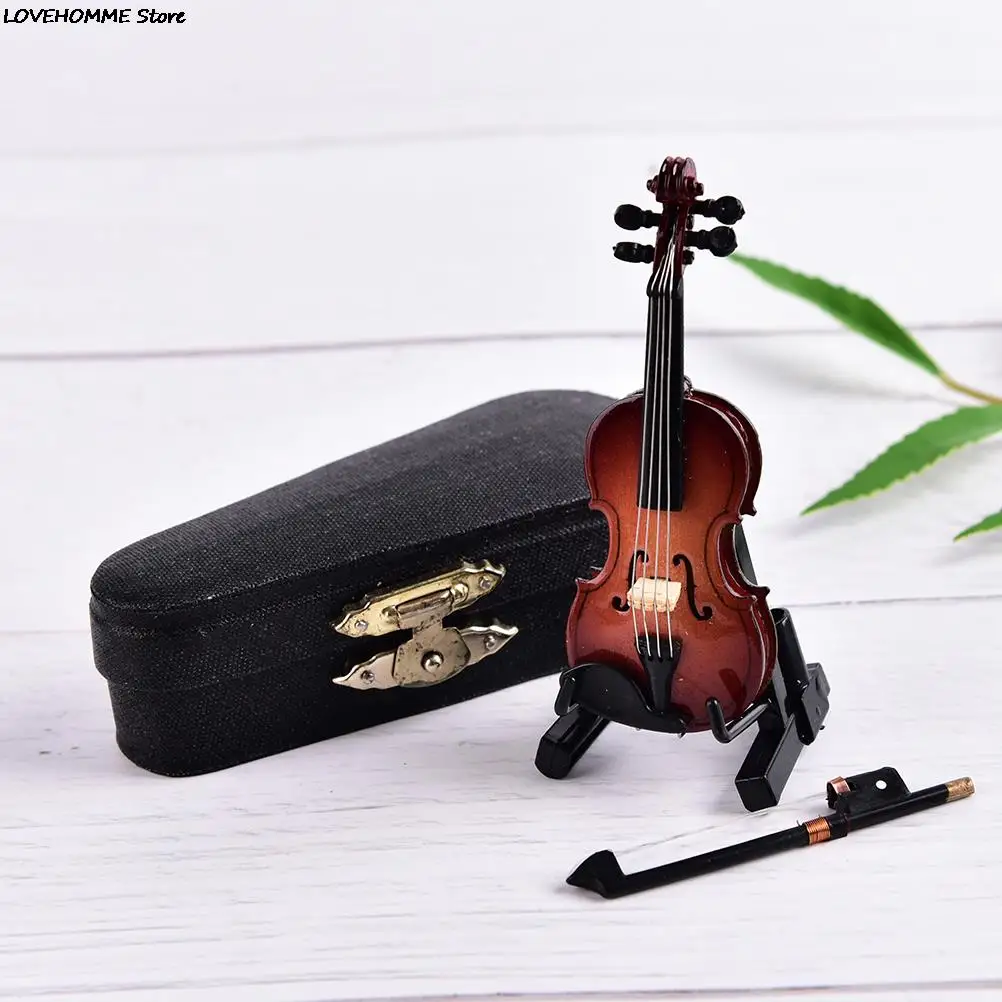 8cm Musical Instruments Mini Violin Wooden Collection Decorative Ornaments Model Decoration Gifts With Support Miniature