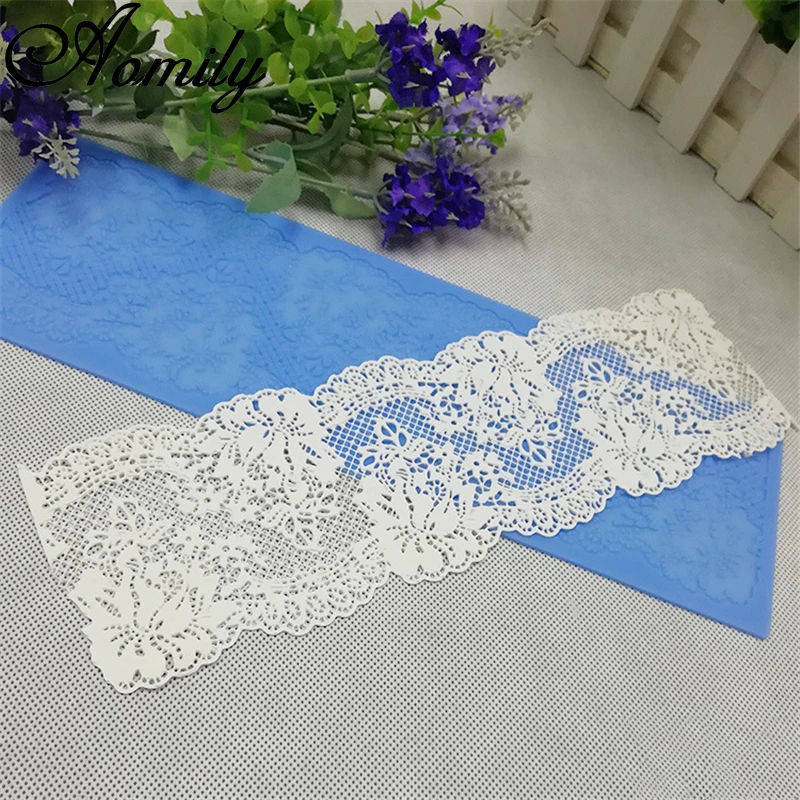 Aomily Flower Lace Mold Cake Border Decoration Accessories Fondant Chocolate Cake Decorating Tools Silicone Mat Baking Mould