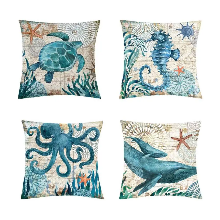 Turtle Pillow Case Sea Style Octopus Printing Polyester Throw Pillow Case Cover Sea Pillowcases kussensloop ZT299