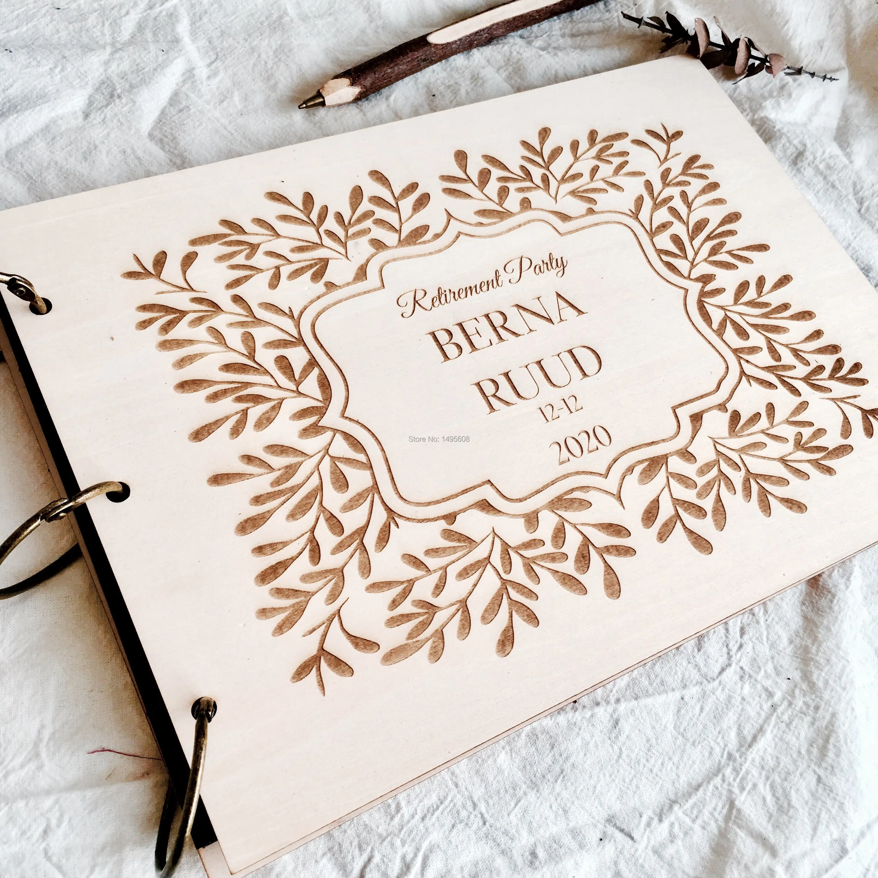 Personalized Wooden Engraved Sign in Book, Custom Scrapbook, Rustic Guestbook, Wood Retirement Guest Book, Retirement Party Gift