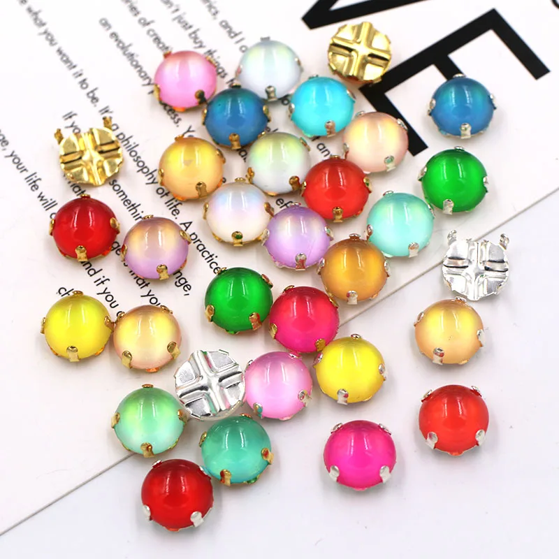 New Arrivals Round Shape Glossy Resin Imitation Opal Flatback Rhinestones Claw Setting Sew On Clothes/Dress/Bags/Shoes