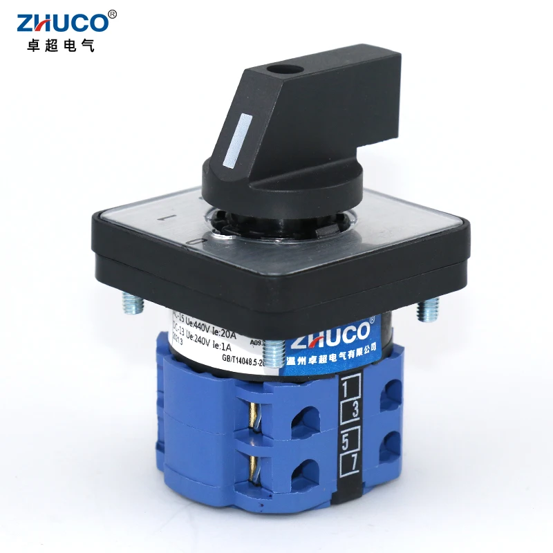 ZHUCO SZW26/LW26-20 20A 660V 0-1-2 Two Pole Three Position 64X64 Mm 48X48 Mm Panel Manual Knob Universal Changeover Cam Switch