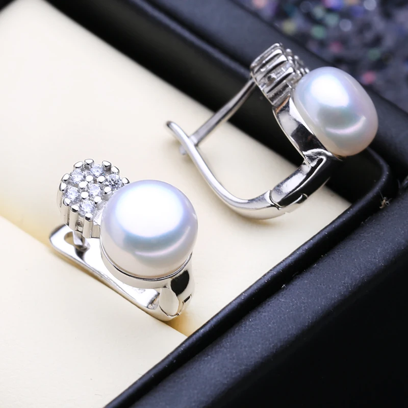 FENASY Natural Freshwater Cultured White Pearl for Women 925 Sterling Sliver Stud Earrings Jewelry Wholesale