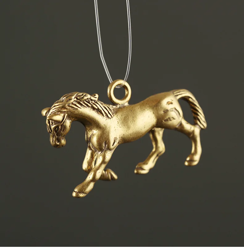 solid Brass retro horse Miniature craft DIY Pendant desktop ornament Fitting Keychain ring Pendant Accessories a1709