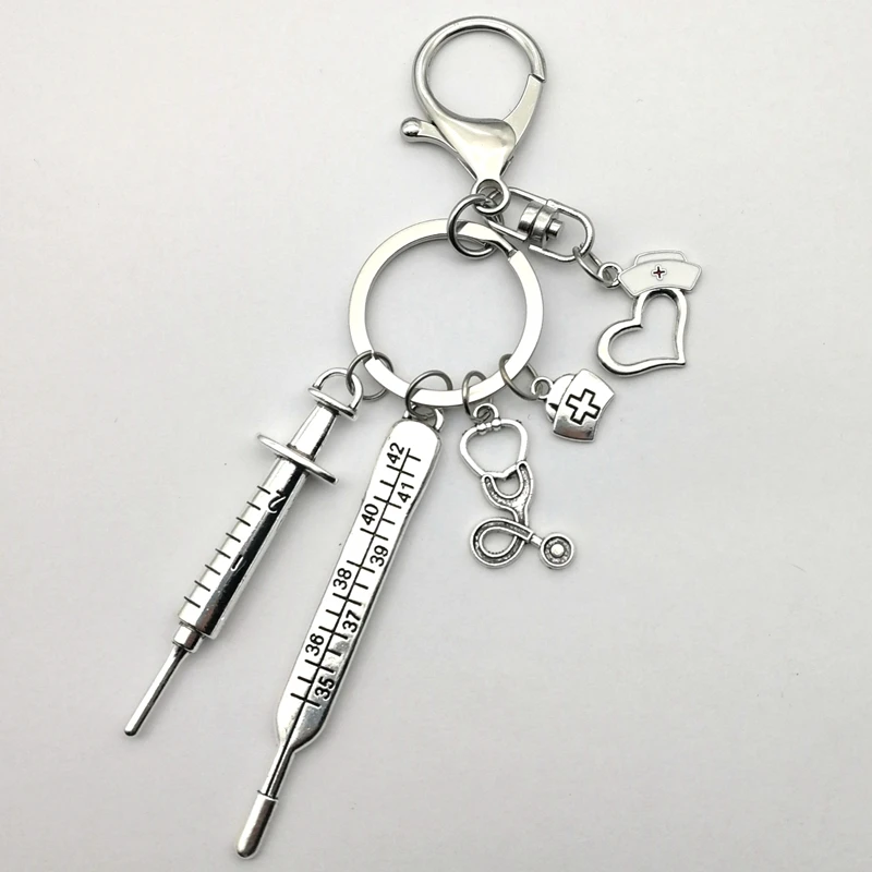 2020 New Nurse Medical Box Medical Key Chain Needle Syringe Stethoscope Love Cute Keychain White drip oil nurse cap Jewelry Gift