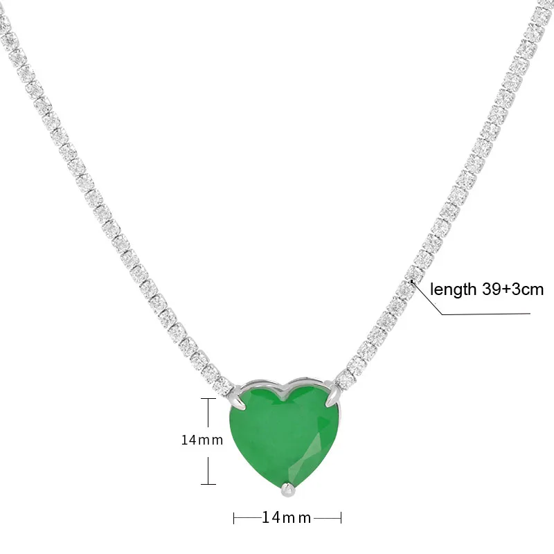 FFGem Sterling Silver 925 Tennies Necklace Choker simple Heart Gemstone Emerald Diamond White Gold Women Fine Jewelry Party Gift