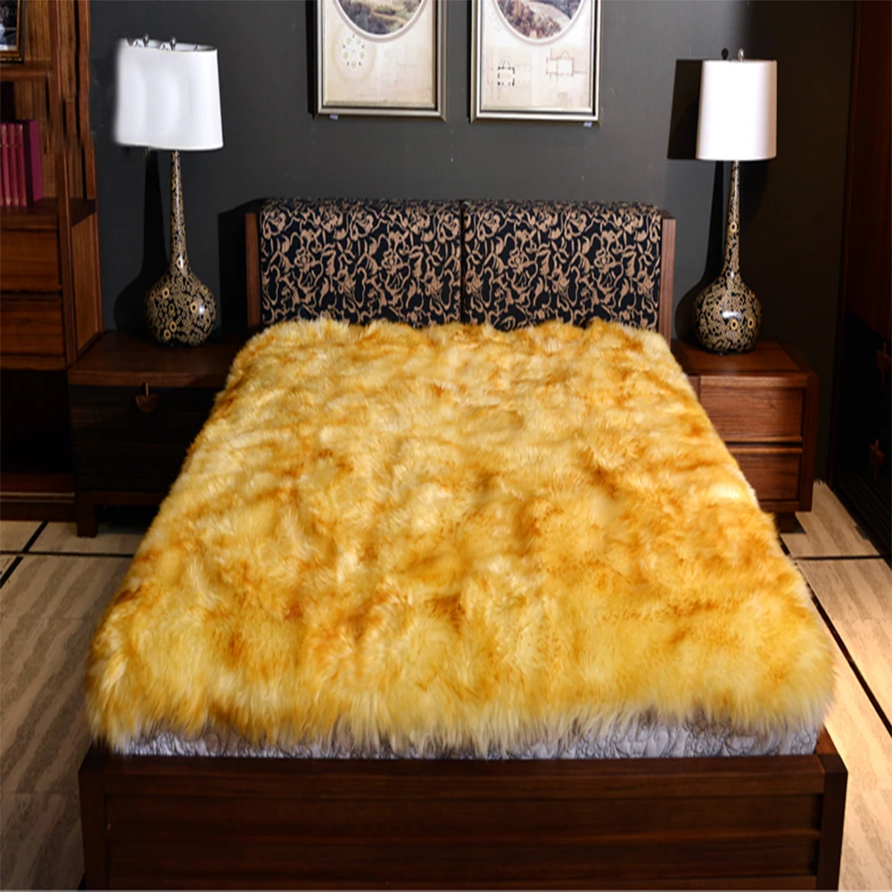 Square Real Sheepskin Rug for Home Decor, Sheep Fur Carpet, Bed White Shaggy Blanket, Sofa Floor Mat, Christmas Decoration