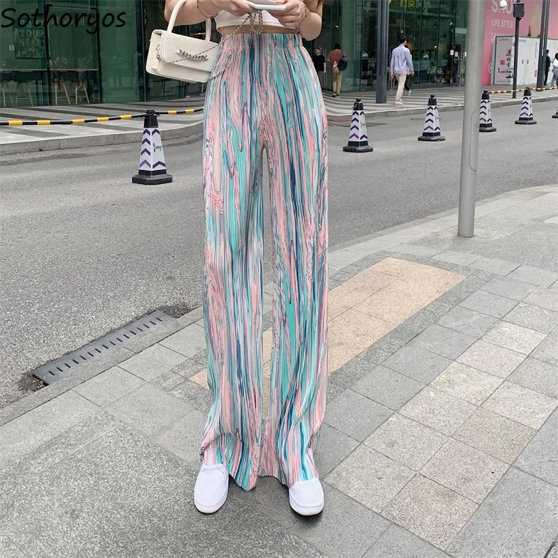 

Draped Casual Pants Women Elegant Stylish S-3XL Straight Tender Tie Dye Chic Harajuku Trousers Mopping Spring Summer Ladies OL