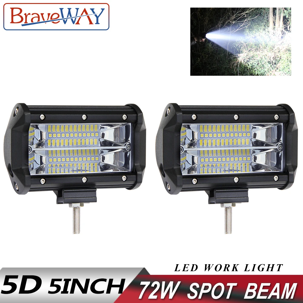 

BraveWay 5 Inch Led Work Light 72W Spot Flood Beam DRL Extra light for Boat Truck SUV ATV 4x4 Offroad Led Work Light Bar 12V 24V