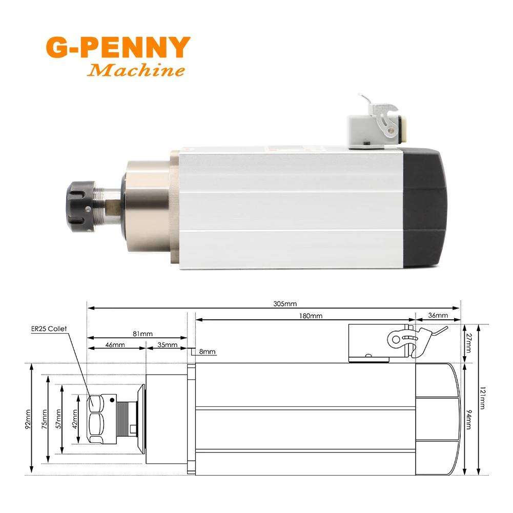 G-PENNY 2.2kw 220v air cooled spindle ER25 air cooling Ceramic ball barings & 2.2kw Inverter/VFD