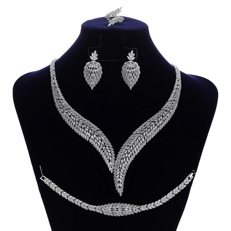 

Jewelry Sets HADIYANA Vintage Women Party Bridal Wedding Necklace Earring Ring And Bracelet Set Zircon CN1857 Conjunto de joyas