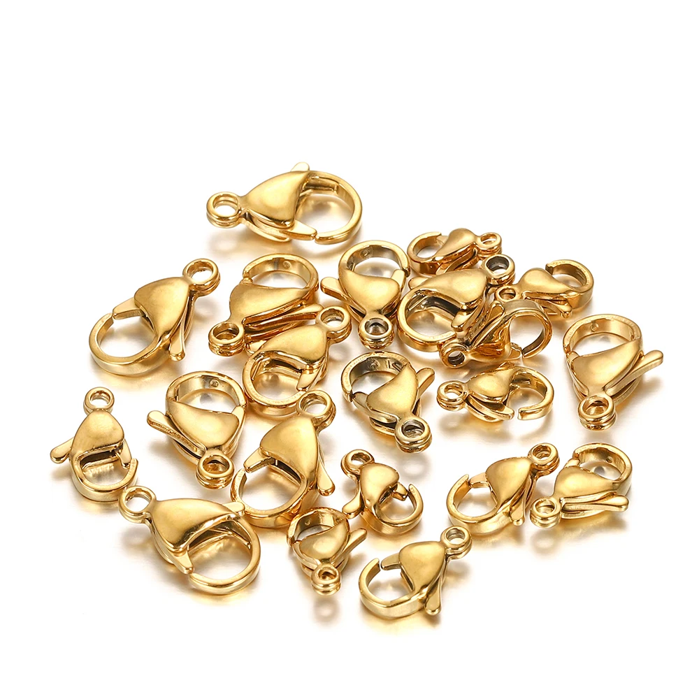 30pcs/lot 9 10 11 12 13 15mm Gold Stainless Steel Lobster Clasp Hooks Findings Connector For Jewelry Making DIY Chain Supplies