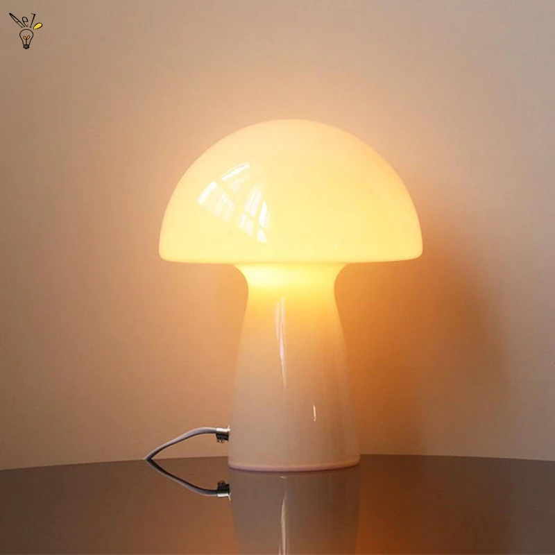 

Vintage Glass Mushroom Table Lamp Danish Designer Led Desk Lmap Study Bedroom Decor Bedside Lamp Indoor Lights Nordic Luminaire