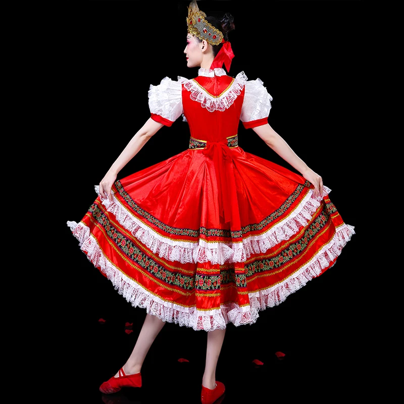 Red Russian Folk Dance Costume European Palace Dress,Princess Maid Costume Stage Performance Opening Dance Big Swing Skirt