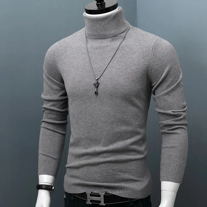 

Korea Men Cotton Turtle Neck Turtleneck Sweater Stretch Slim Fit Brand Knitted Pullovers Men Clothes M L XL 2XL 3XL L15