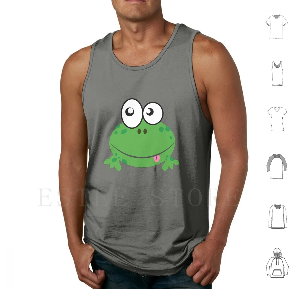 Funny Frog Tank Tops Vest Sleeveless Frog Cartoon Tongue Green Smile Frog Funny Big Eyes Big Eye Big Mouth Cute