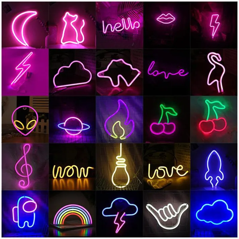 

81 Styles LED Neon Sign Light Led Sign Light Indoor Night Table Lamp with Battery/USB Powered for Halloween, Living Room, Decor