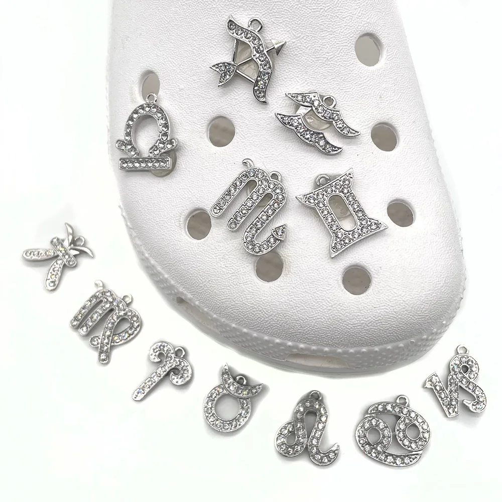 

12 constellations Rhinestone Charms Designer Shoes Decaration Badg Pendant Clogs Kid Girls Women Gifts