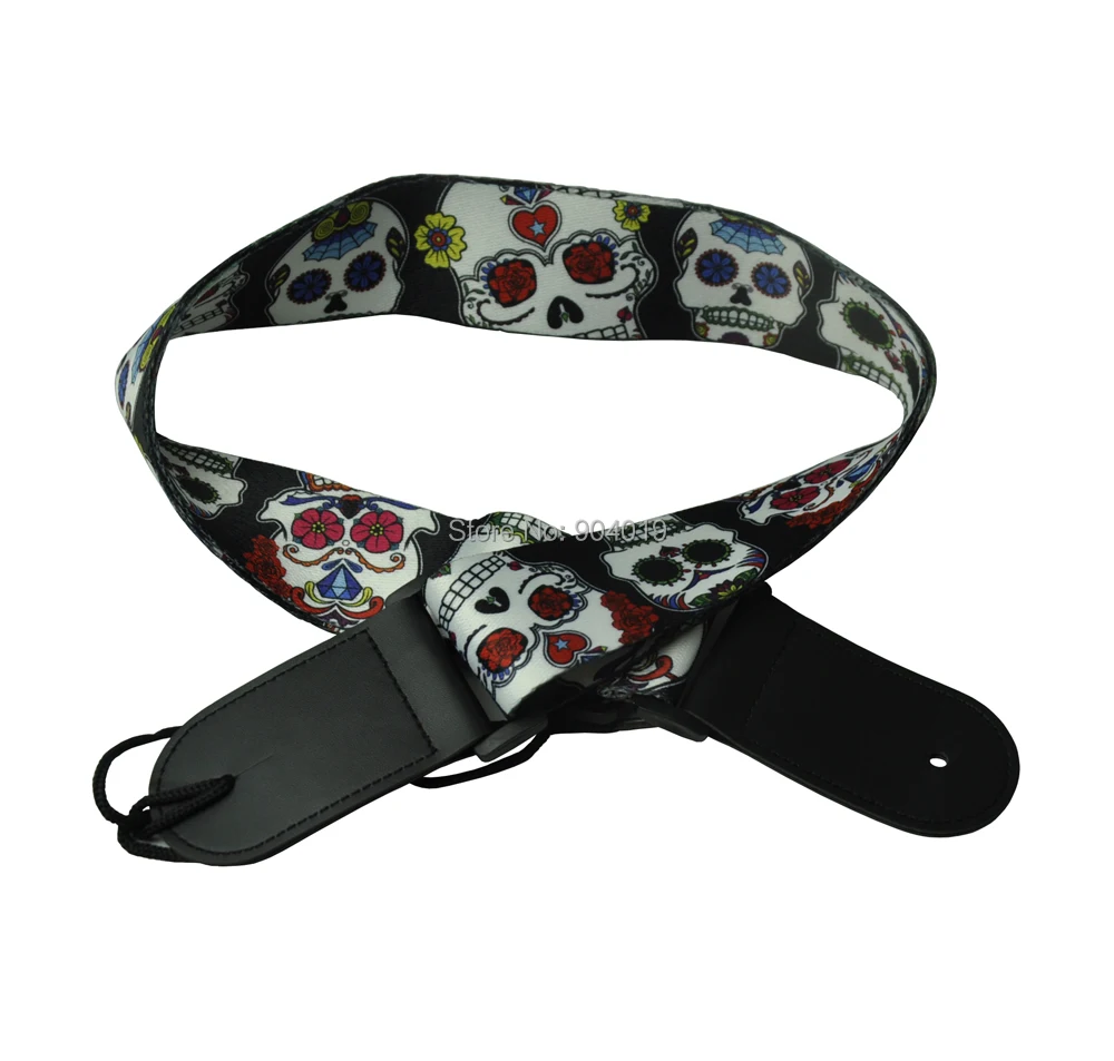 Skull Guitar Strap Polyester Woven Leather head 2\'\' Wide