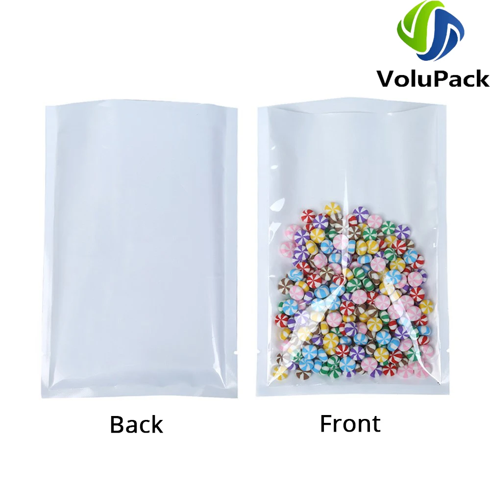 Vacuum PP Mylar Bags,Open Top,Heat Seal Pouches,Clear and White Packaging Bags,Recyclable Plastic PP Bags with Tear Notch,100Pcs