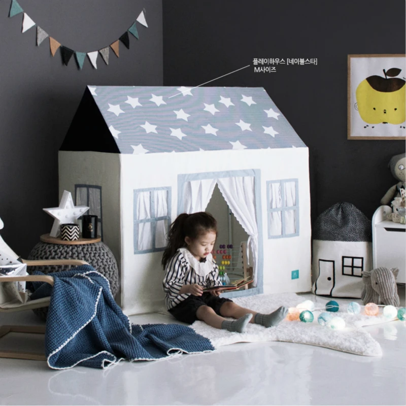 INS Toy Storage Organizer Bag Drawstring Bag Nordic Style House Shape Design Kids Storage Basket Cotton Canvas Home Decor Gift 3