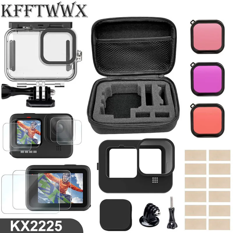 

Набор аксессуаров KFFTWWX для Gopro Hero 9, черный водонепроницаемый корпус, протектор экрана из закаленного стекла, Крепление Фильтра для Go Pro 9