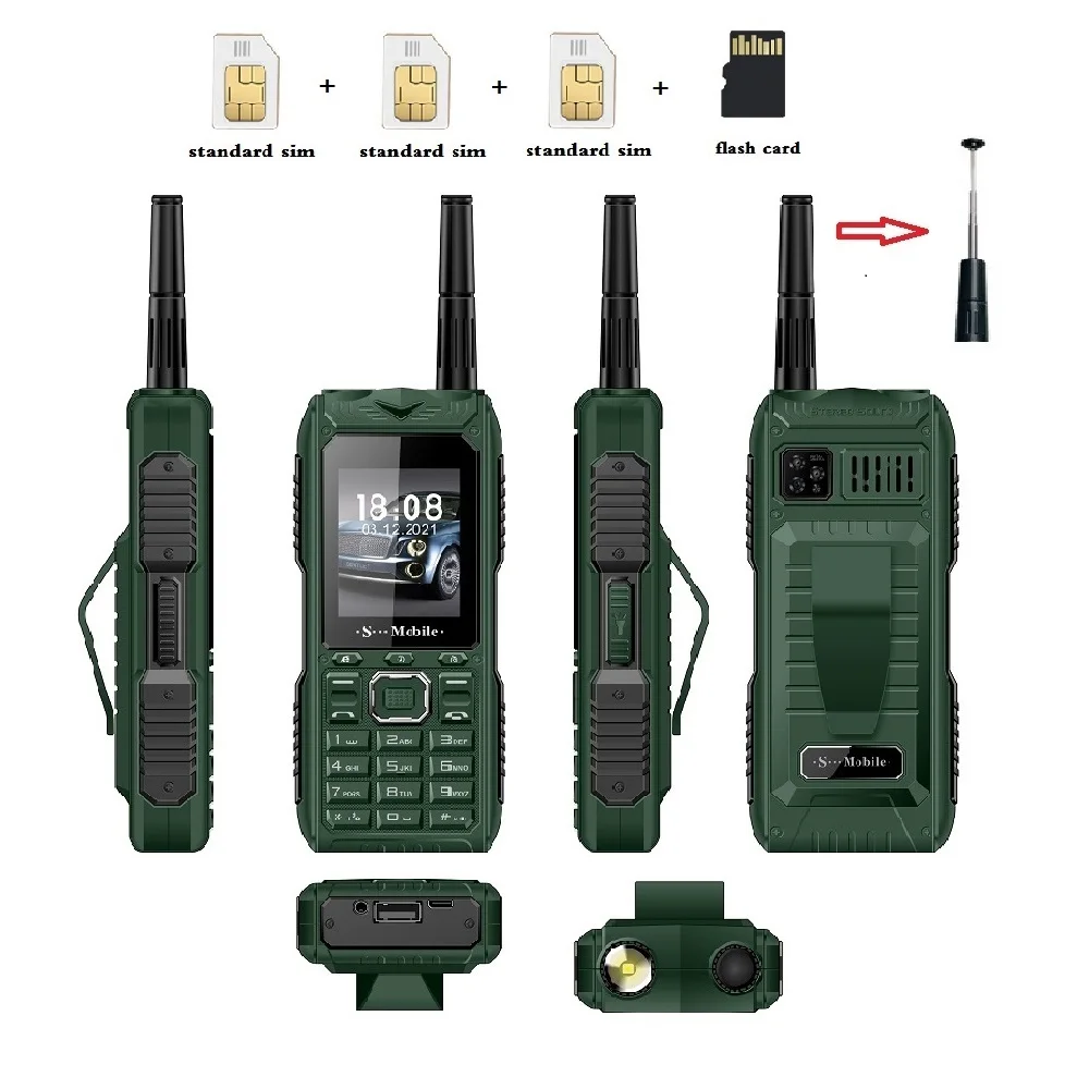 

S555 Three Cards Three Standby Outdoor Mobile Phone Standby Long Can Pull Up Antenna Signal Strongly Send Waist Clip Practical