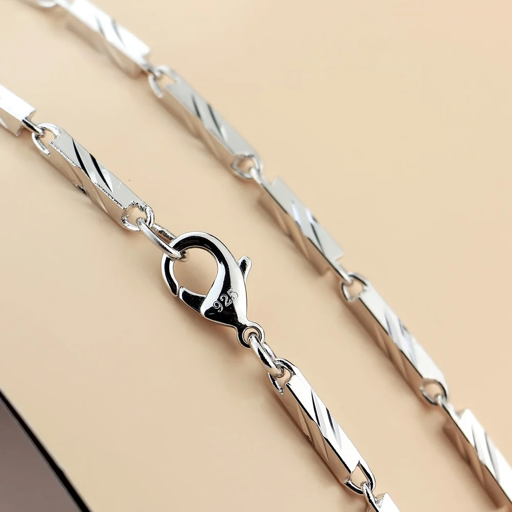New Fashion Punk Man & Woman Square Carving Pattern 925 Sterling Silver Necklace Men 3MM  20 inches Link Chain Jewelry