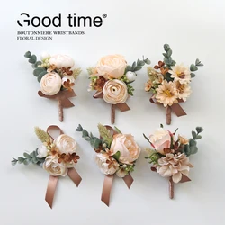 GT Silk Corsages Wedding Decoration Marriage Rose Wrist Corsage Pin  Boutonniere Flowers for Peonies daisies Brown tone