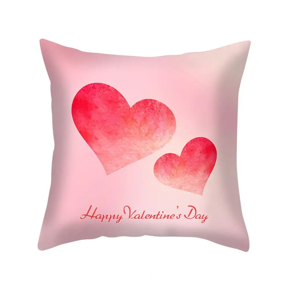 Square Pillow Case Soft Texture Hidden Zipper Polyester 18 Inch Red Heart Shape Printed Throw Cushion for Living Room