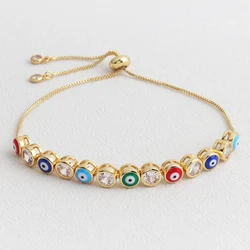 18K Gold Plated Colorful Eye Bracelet ,Fashion Enamel Opening Adjustable Bracelet for Women Brass Bracelet, Jewelry wholesale
