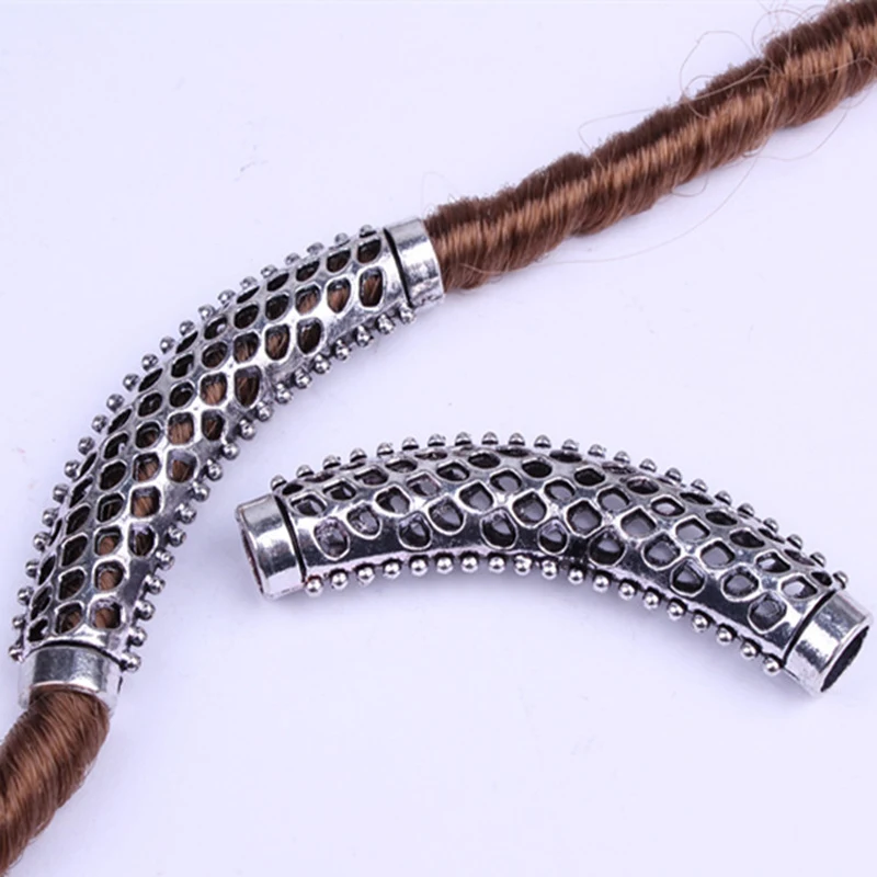 2PCS African Hair Braid Copper Tube Metal Hollow Hair Ring Dread Bead Dreadlock Cuffs Jewelry Decoration Accessories