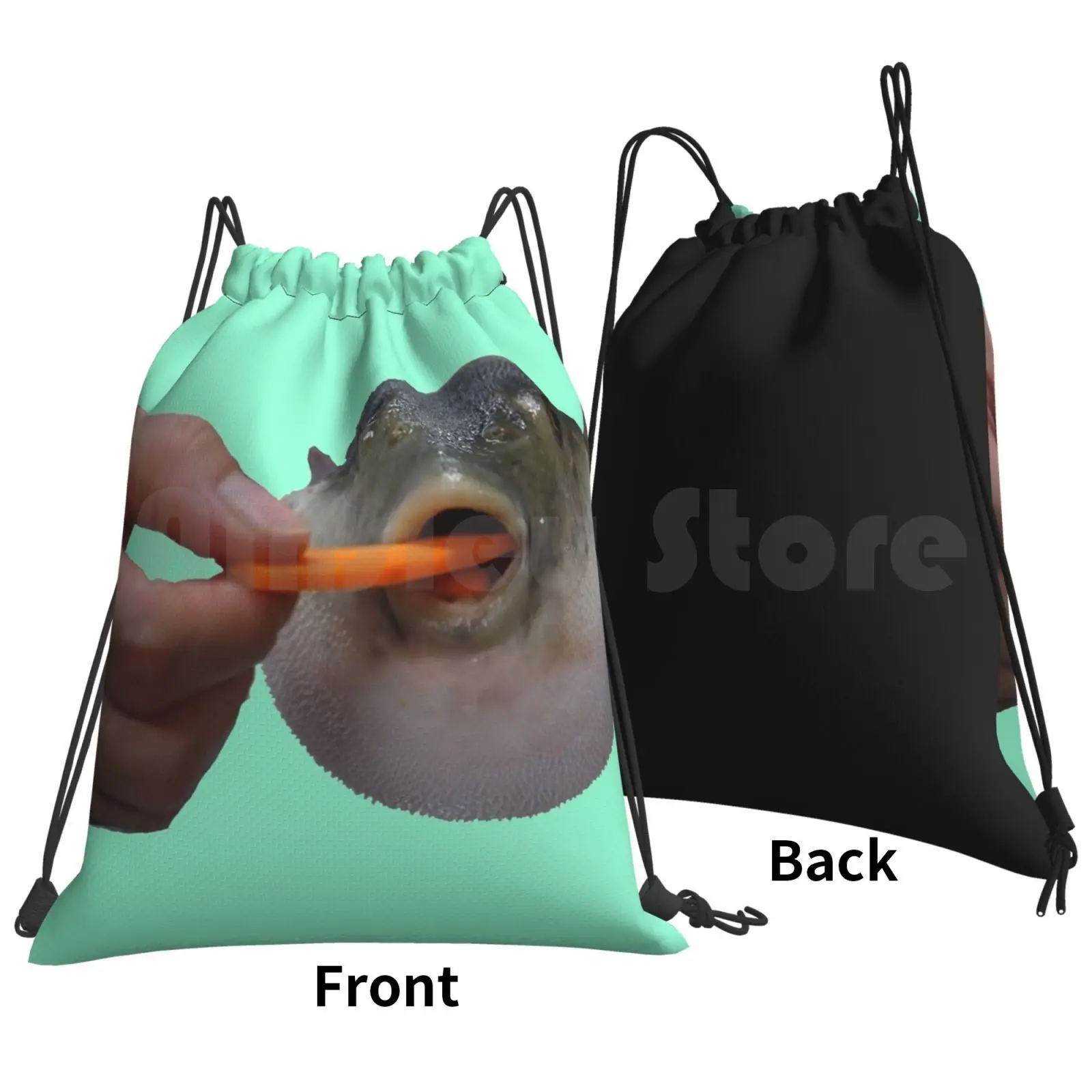 Pufferfish Eating Carrot Backpack Drawstring Bags Gym Bag Waterproof Pufferfish Puffer Fish Eats Eating Carrot Funny Cute