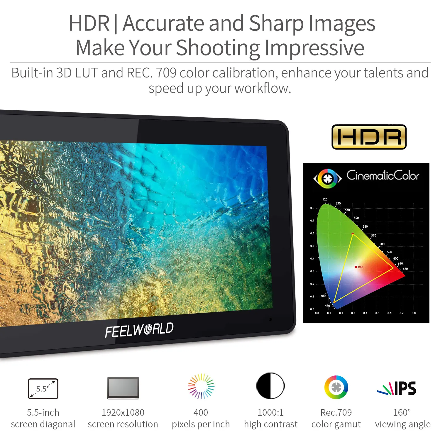 FEELWORLD 5.5 بوصة على الكاميرا DSLR المراقبة الميدانية FHD IPS شاشة تعمل باللمس 4K HDMI 1920x1080 ثلاثية الأبعاد LUT الموجي لجهاز Rig Gimbal F6PLUS