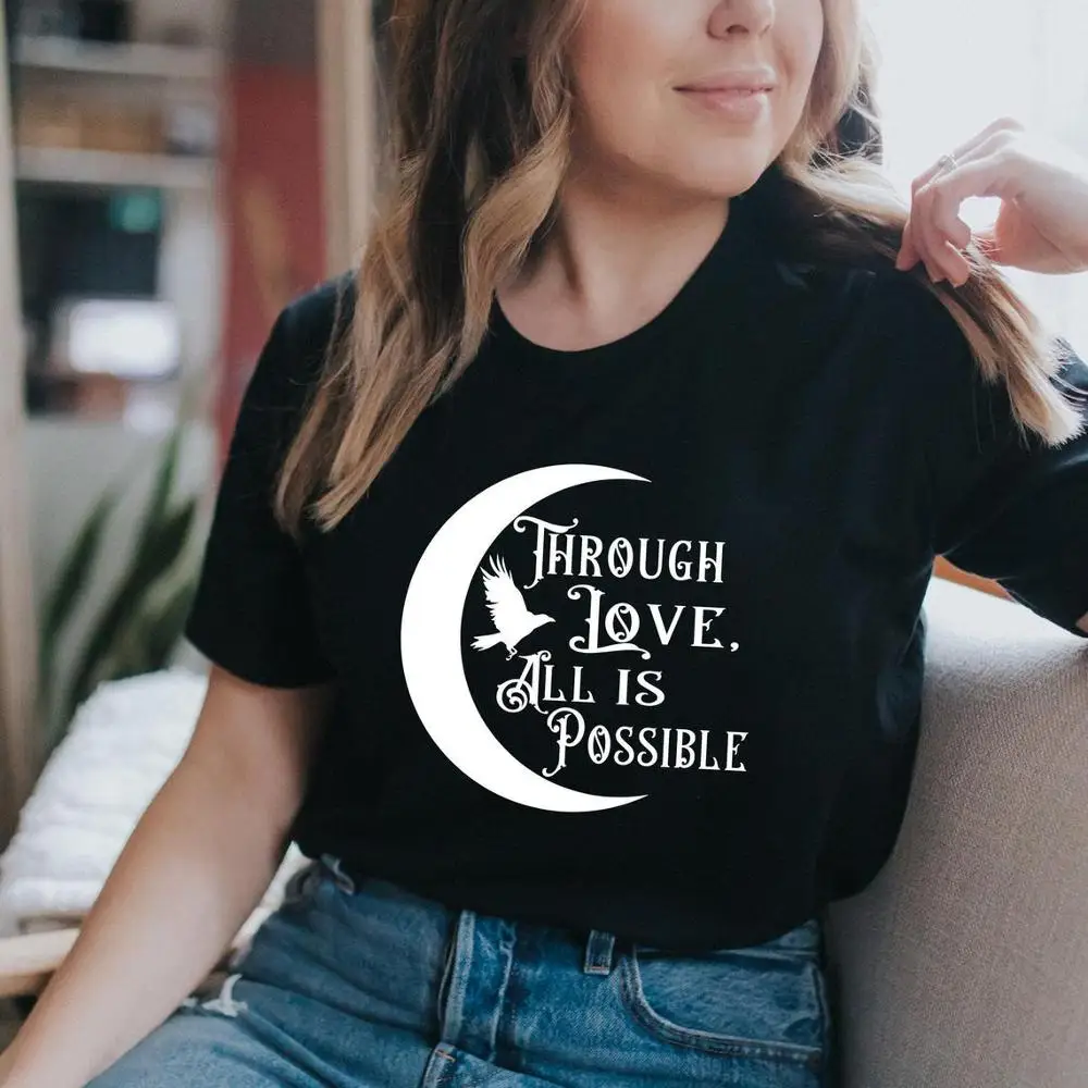 Through Love All Is Possible T-shirt Women Inspired Christian Tshirt Funny Summer Short Sleeve Hipster Motivational Tops Tees