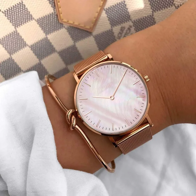 2023 Luxury Brand Rose Gold Watch Shell Dial Women\'s Watch Ladies Bracelet Quartz Wrist Watch for Women Mesh Clock Reloj Mujer