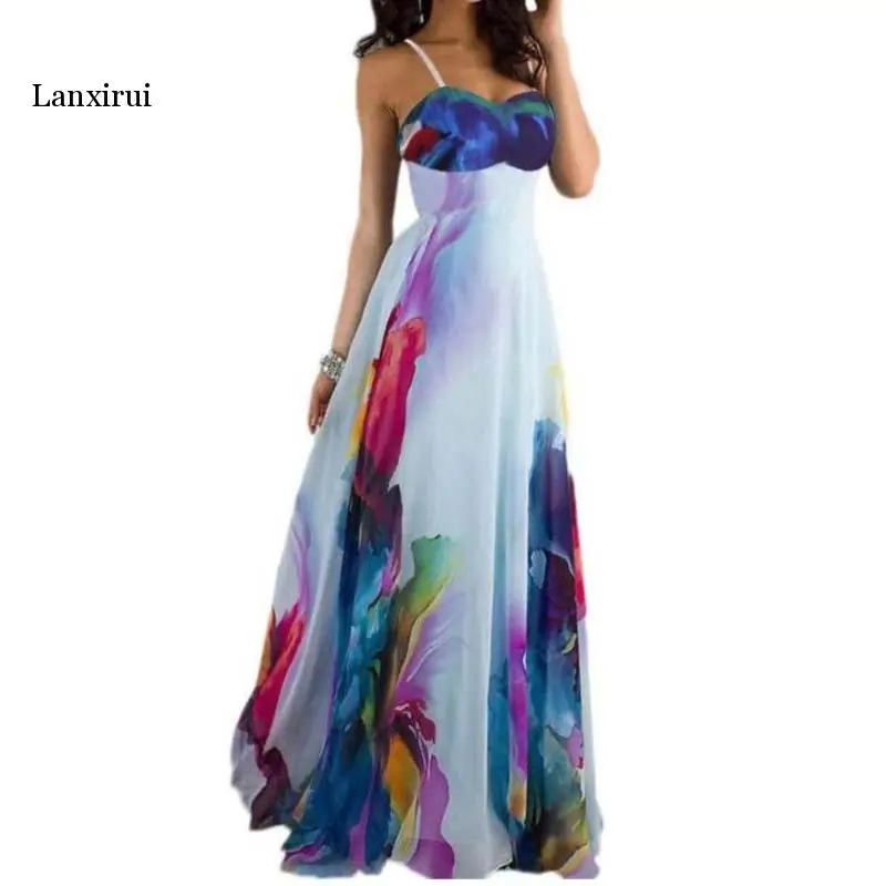 

Women's Sling Bandeau Strapless Digital Print Dress Sling Dress