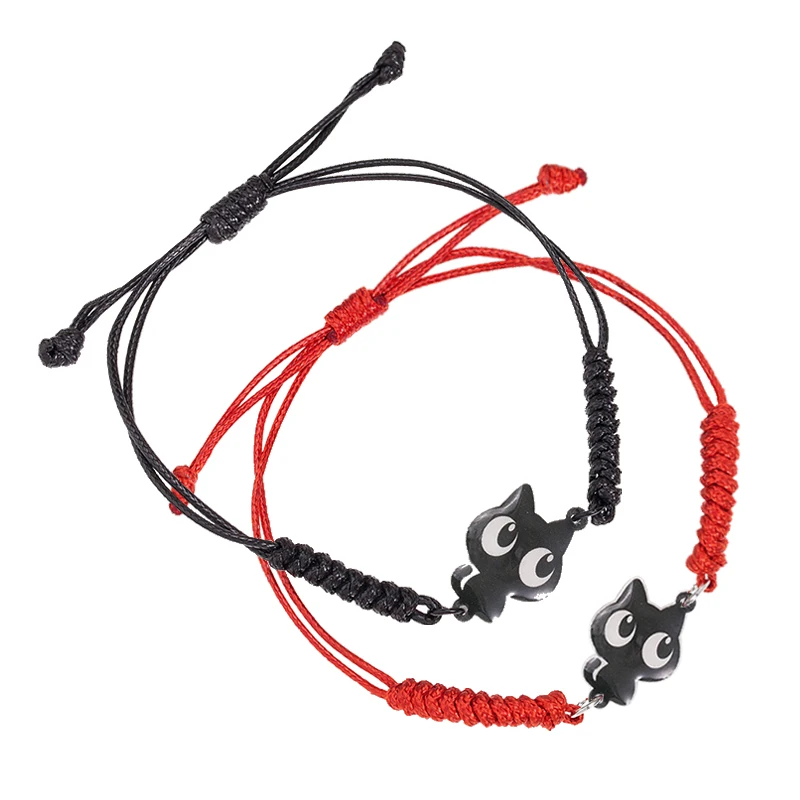 Cartoon Red panda Animal Black and Red Woven Adjustable Bracelet Rope Chain Acrylic Resin Epoxy Fashion Jewelry for Women