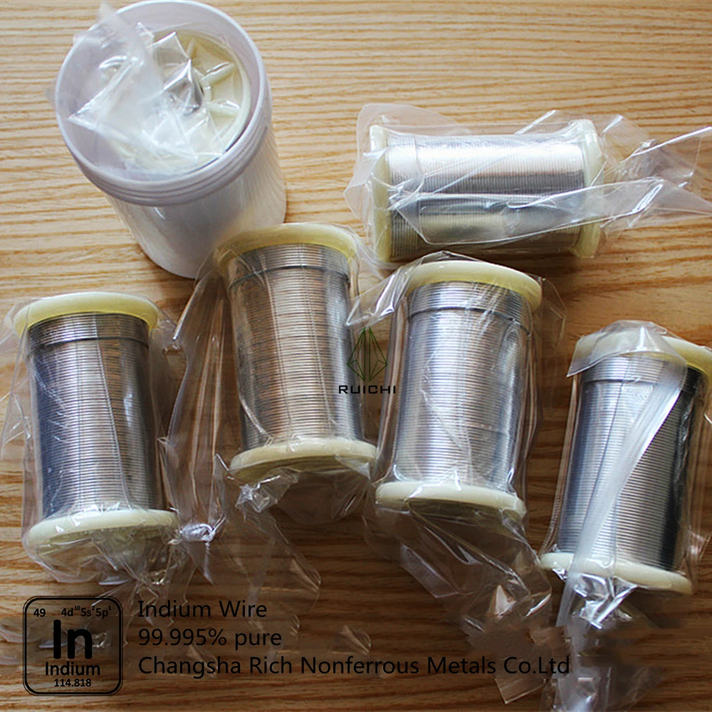 99.995% pure 0.5mm, 1mm diameter Indium Wire 5 meter Length per spool