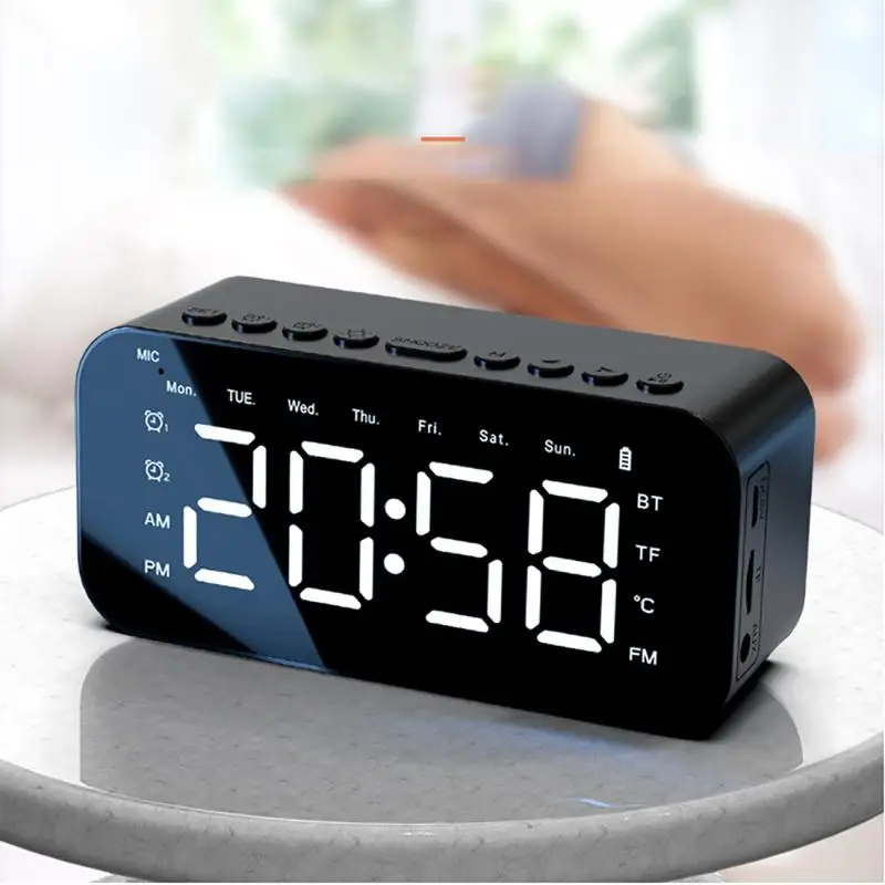 LED Mirror Alarm Clock Display Alarm Clock Portable Smart Speaker High-definition Sound Wireless Bluetooth-compatible Speaker