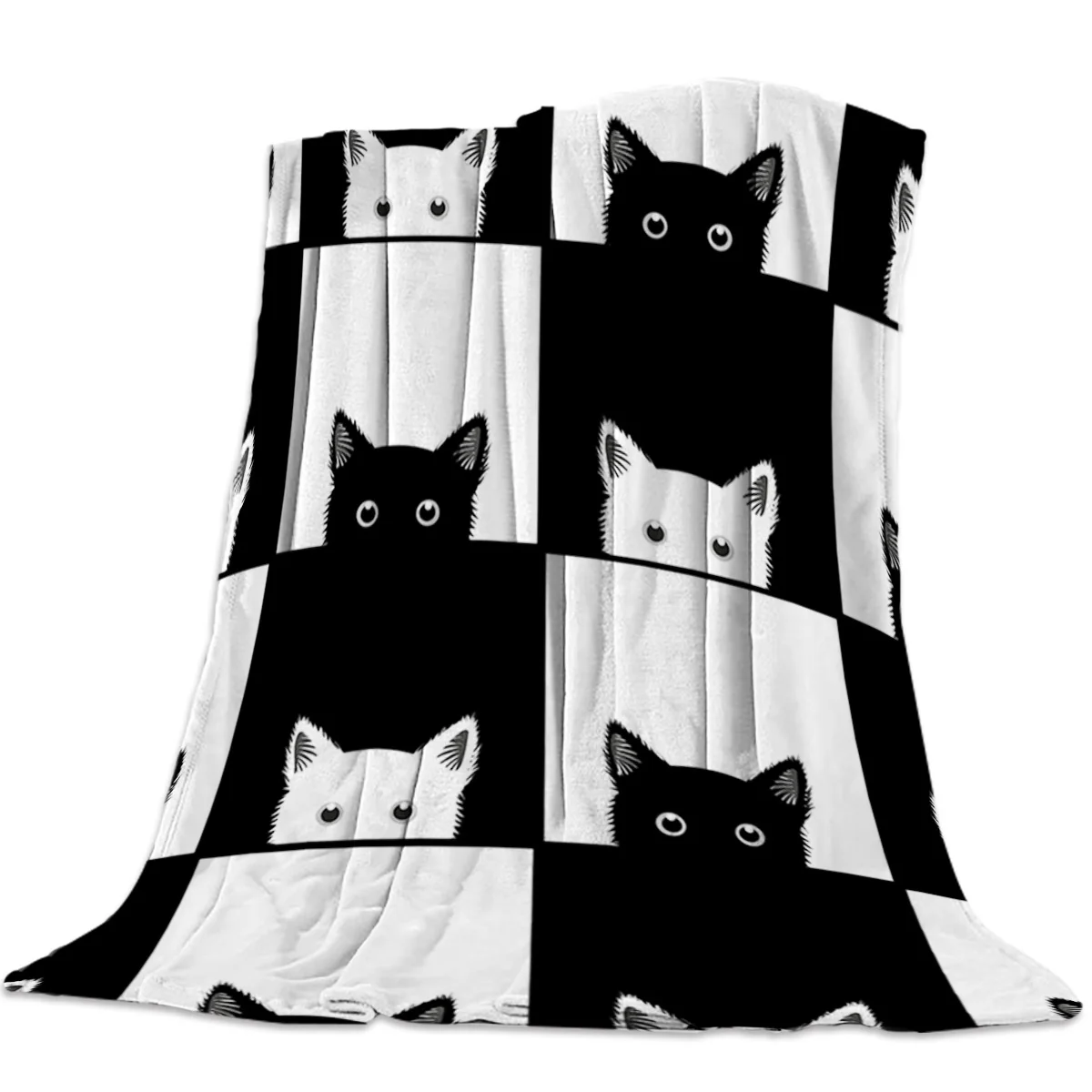 

Geometic Black White Cat Blanket Unisex Children Bedchamber Couch Bedspread Throws Cover Durable Warm Cozy Coverlet Blankets