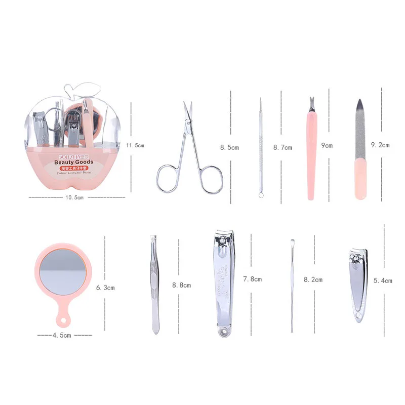 SAIANTTH Make-Up Nail art Sets 9 stücke Nagel Clipper Nagel schere pinzette Spiegel Kit Schönheit Werkzeug Tragbare Reise Apple Maniküre set