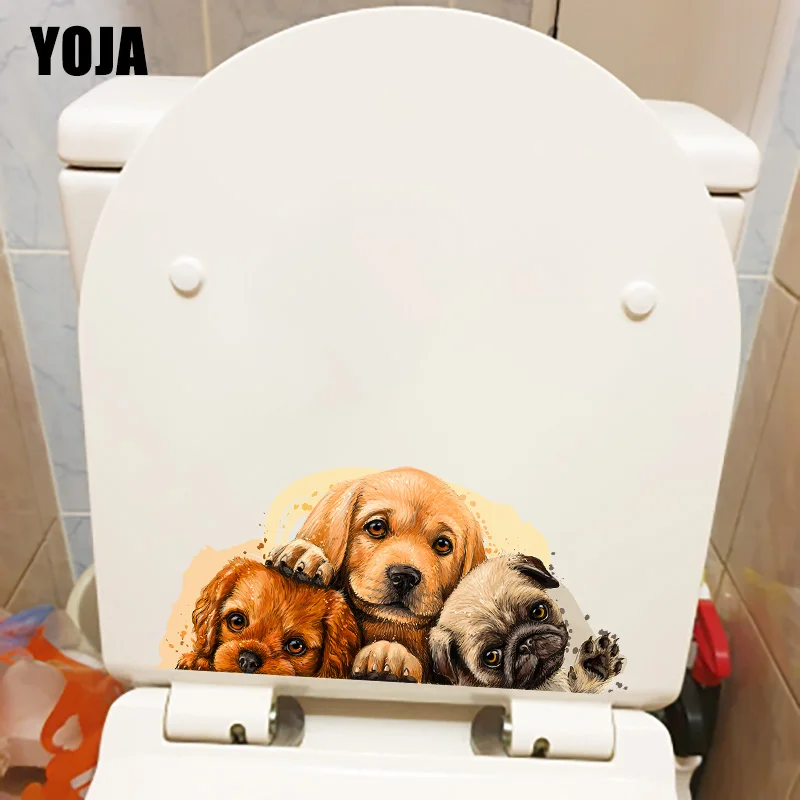 YOJA 26.5×12.1CM Cartoon King Charles Pug Funny Toilet Decoration Well-Behaved Animal Wall Stickers T1-3120