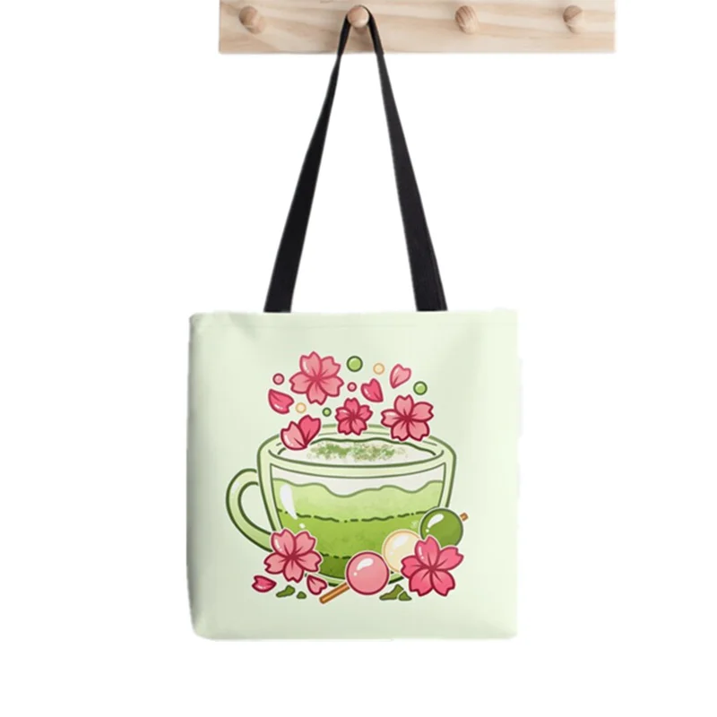 

Shopper Sakura Matcha Tea Tote Bag Printed Tote Bag women Harajuku shopper handbag girl Shoulder shopping bag Lady Canvas Bag