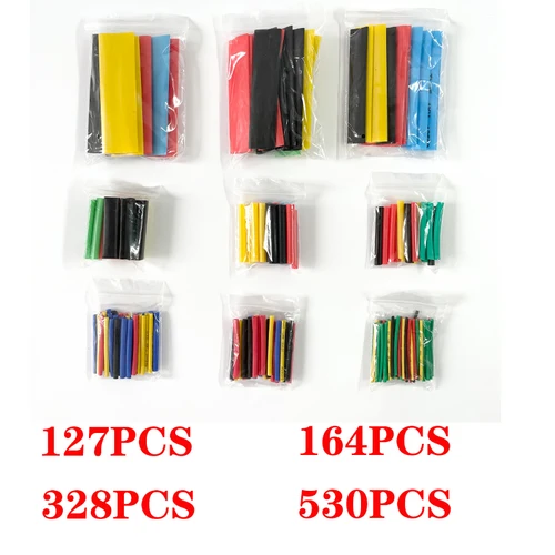 127/164/328/530 Uds Kit de Tubo termorretráctil surtido de manguitos de aislamiento de poliolefina Cable de Tubo termorretráctil 2:1