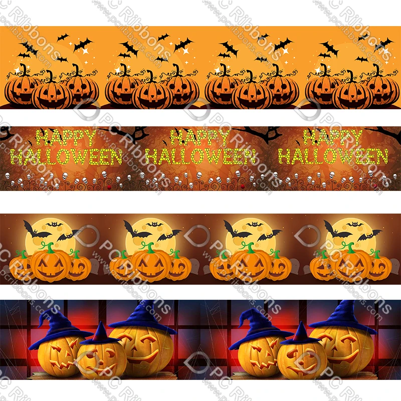 

Halloween pumpkin printed grosgrain foe elastic ribbon Halloween wedding decoration DIY bows materails ribbons 50 yards